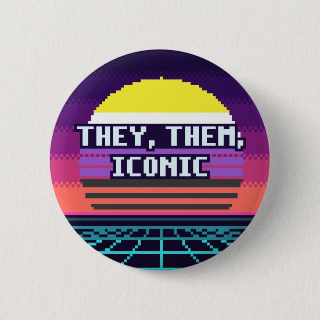 They, Them, Iconic Nonbinary Pride Pixel Button (Front)