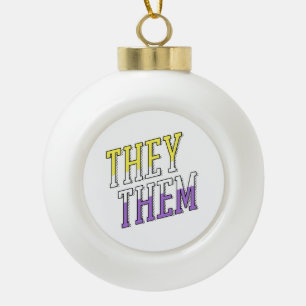 They Them Nonbinary Colours Ceramic Ball Christmas Ornament