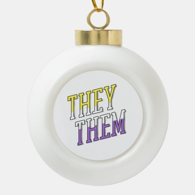 They Them Nonbinary Colours Ceramic Ball Christmas Ornament (Front)
