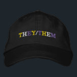 They Them Nonbinary Pride Embroidered Hat<br><div class="desc">They/Them written in yellow,  white,  and purple pride colors on a black hat for a non-binary person. The nonbinary flag colors and their pronouns.</div>