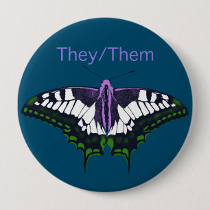 They/Them Nonbinary Pride Swallowtail Butterfly 10 Cm Round Badge