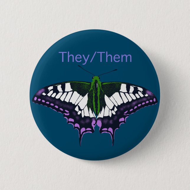 They/Them Nonbinary Pride Swallowtail Butterfly 6 Cm Round Badge (Front)