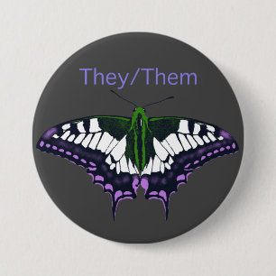 They/Them Nonbinary Pride Swallowtail Butterfly 7.5 Cm Round Badge