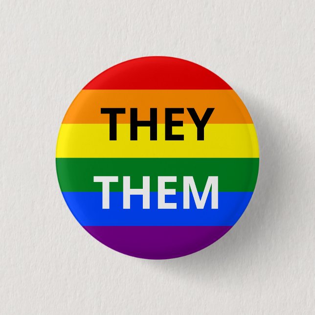 They/Them Pronoun Rainbow Badge (Front)