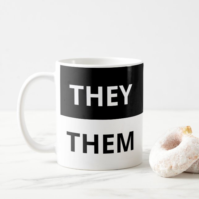 They/Them Pronouns Black & White Classic Mug (With Donut)