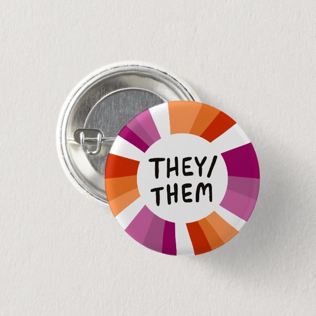 THEY/THEM Pronouns Colourful Circle Lesbian Pride 3 Cm Round Badge (Front & Back)