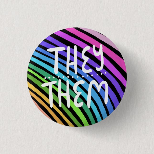THEY/THEM Pronouns Colourful Handlettered Rainbow 3 Cm Round Badge (Front)