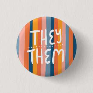 THEY/THEM Pronouns Colourful Handlettering Stripes 3 Cm Round Badge