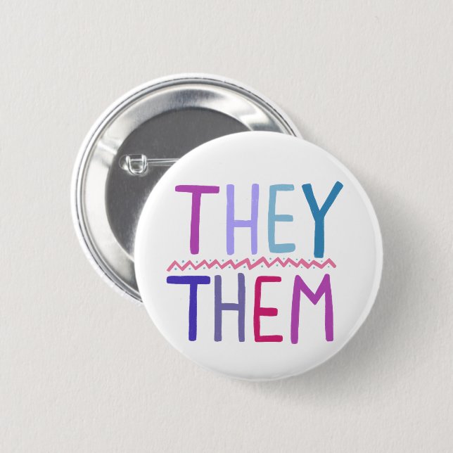 THEY / THEM Pronouns Colourful Purple Pink Blue  6 Cm Round Badge (Front & Back)