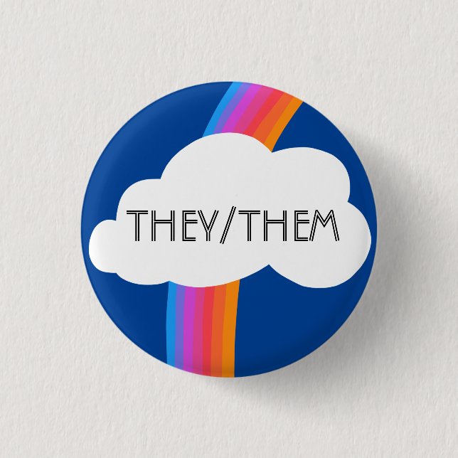 THEY/THEM Pronouns Colourful Rainbow Cloud 3 Cm Round Badge (Front)