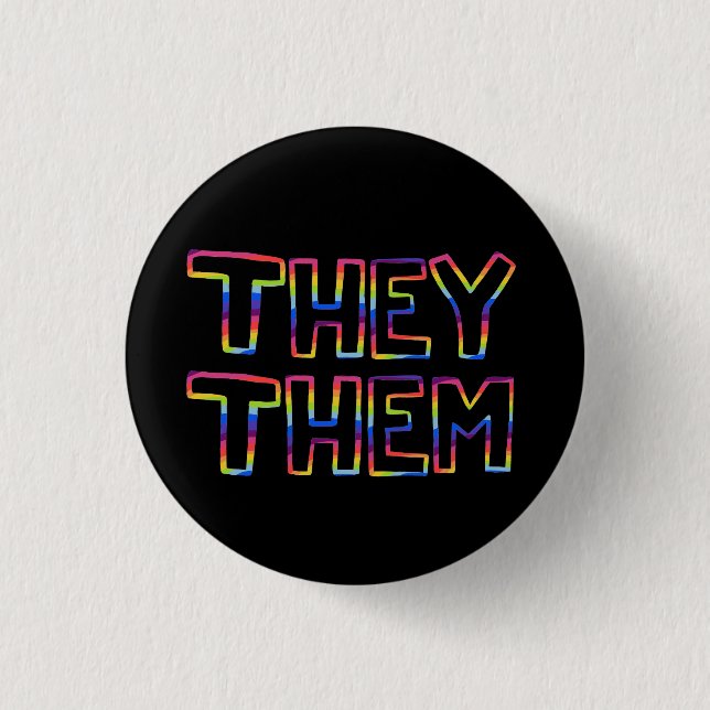 THEY / THEM Pronouns Colourful Rainbow Handletteri 3 Cm Round Badge (Front)