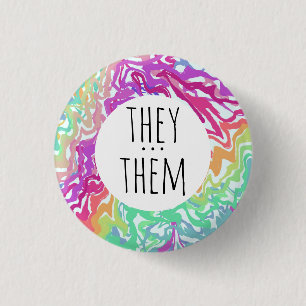 THEY/THEM Pronouns Colourful Rainbow Swirls CUSTOM 3 Cm Round Badge