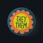 THEY / THEM Pronouns Flower Pride Handlettered 3 Cm Round Badge<br><div class="desc">Decorate your outfit with this cool art button. Makes a great  gift! You can customize it and add text too. Check my shop for lots more colors and patterns! Let me know if you'd like something custom too.</div>