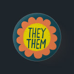 THEY / THEM Pronouns Flower Pride Handlettered 3 Cm Round Badge<br><div class="desc">Decorate your outfit with this cool art button. Makes a great  gift! You can customize it and add text too. Check my shop for lots more colors and patterns! Let me know if you'd like something custom too.</div>