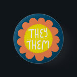 THEY / THEM Pronouns Flower Pride Handlettered 3 Cm Round Badge<br><div class="desc">Decorate your outfit with this cool art button. Makes a great  gift! You can customise it and add text too. Check my shop for lots more colours and patterns! Let me know if you'd like something custom too.</div>