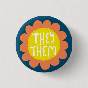 THEY / THEM Pronouns Flower Pride Handlettered 3 Cm Round Badge
