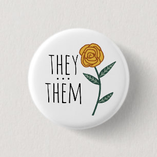 THEY/THEM Pronouns Gold Rose CUSTOM 3 Cm Round Badge