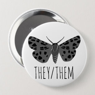 THEY/THEM Pronouns Handdrawn Moth Insect 10 Cm Round Badge