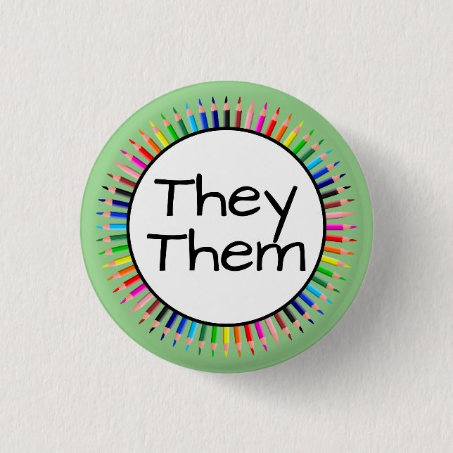 They Them Pronouns in Circle of Coloured Pencils 3 Cm Round Badge (Front)