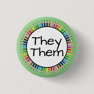 They Them Pronouns in Circle of Coloured Pencils 3 Cm Round Badge