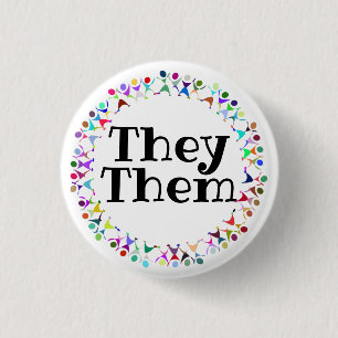 They Them Pronouns in Human Figures Circle 3 Cm Round Badge