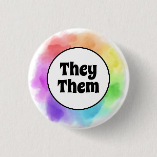 They Them Pronouns in Watercolor Circle 3 Cm Round Badge