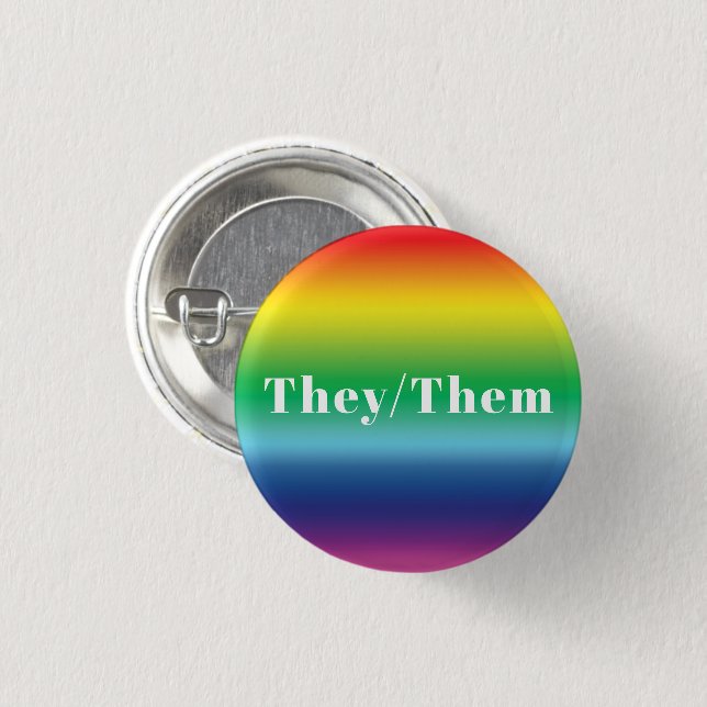 They, Them, Pronouns Lgbtq Lgbt Pride Rainbow 3 Cm Round Badge (Front & Back)