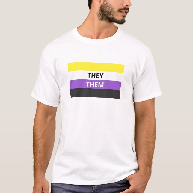 They/Them Pronouns Non-Binary Flag Basic T-Shirt (Front)