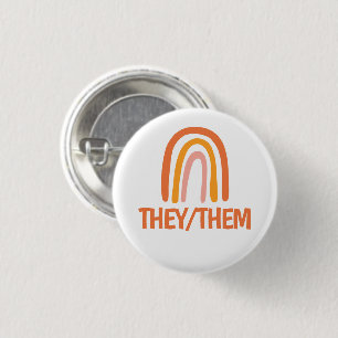 THEY/THEM Pronouns Orange Pink Rainbow  3 Cm Round Badge
