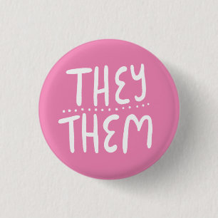 THEY/THEM Pronouns Pink Handlettering Minimal 3 Cm Round Badge