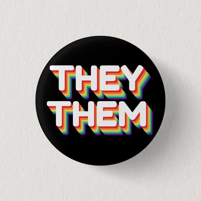 They/Them Pronouns Rainbow 3D Retro 3 Cm Round Badge (Front)