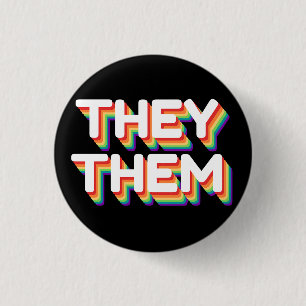They/Them Pronouns Rainbow 3D Retro 3 Cm Round Badge