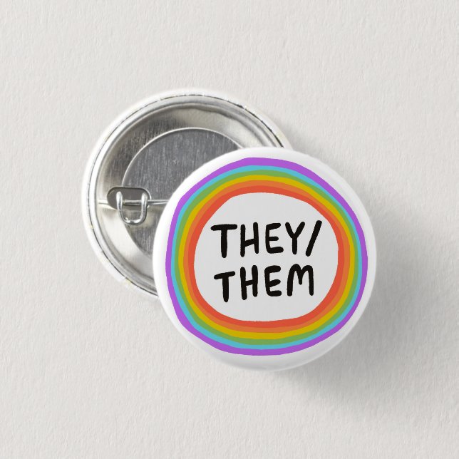 THEY/THEM Pronouns Rainbow Circle 3 Cm Round Badge (Front & Back)