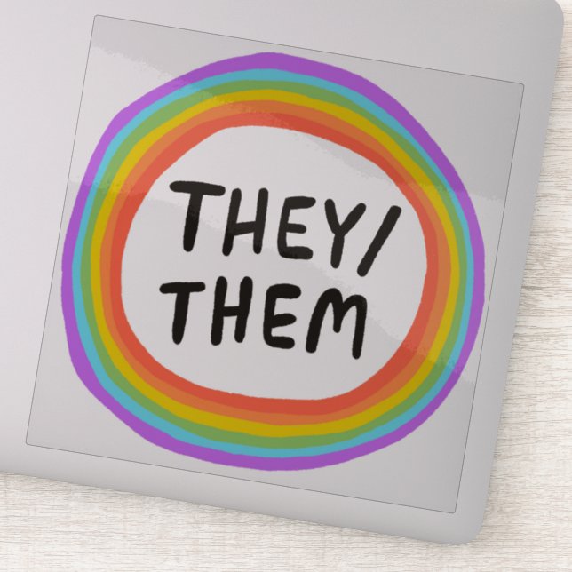 THEY/THEM Pronouns Rainbow Circle  Handlettering (Detail)