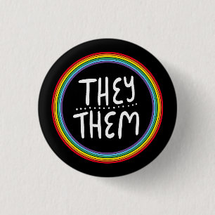 THEY/THEM Pronouns Rainbow Handlettered Minimal  3 Cm Round Badge