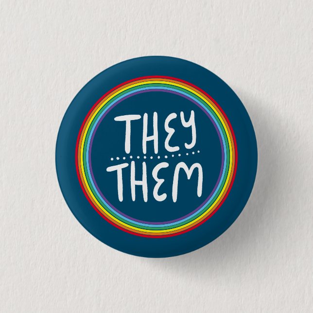 THEY/THEM Pronouns Rainbow Handlettered Minimal 3 Cm Round Badge (Front)