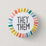 THEY / THEM Pronouns Rainbow Handlettered Pride 3 Cm Round Badge<br><div class="desc">Decorate your outfit with this cool art button. Makes a great  gift! You can customise it,  change the background colours and add text too. Check my shop for lots more colours and patterns! Let me know if you'd like something custom too.</div>