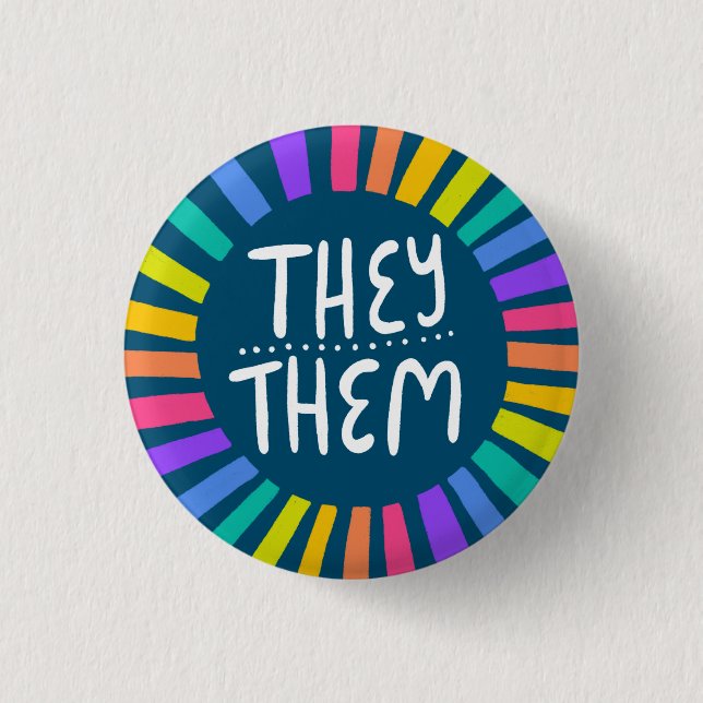 THEY / THEM Pronouns Rainbow Handlettered Pride 3 Cm Round Badge (Front)