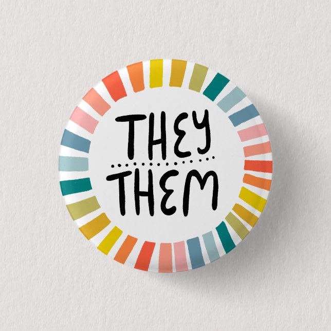 THEY / THEM Pronouns Rainbow Handlettered Pride 3 Cm Round Badge (Front)