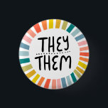 THEY / THEM Pronouns Rainbow Handlettered Pride 3 Cm Round Badge<br><div class="desc">Decorate your outfit with this cool art button. Makes a great  gift! You can customise it,  change the background colours and add text too. Check my shop for lots more colours and patterns! Let me know if you'd like something custom too.</div>