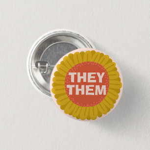 THEY / THEM Pronouns Sunflower Daisy Pride  3 Cm Round Badge