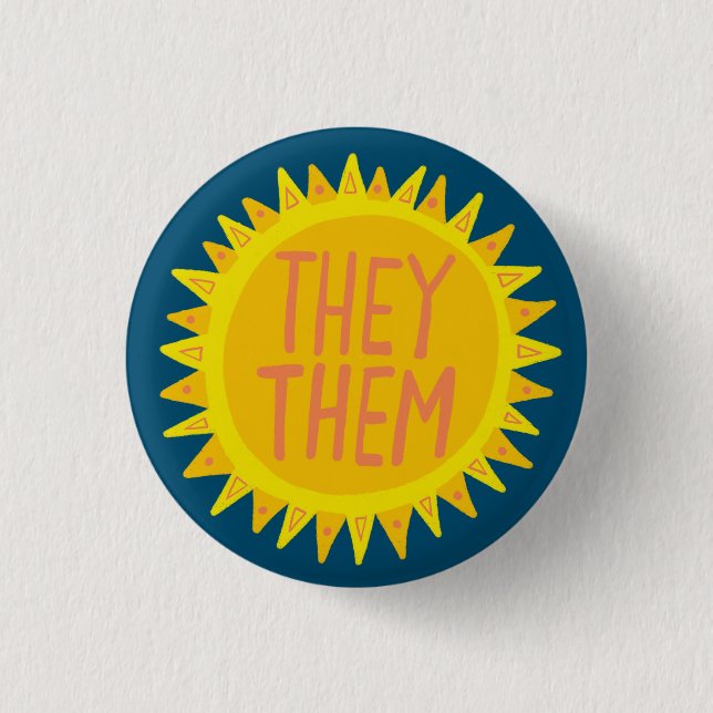 THEY / THEM Pronouns Sunshine Pride Handlettered  3 Cm Round Badge (Front)