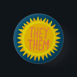 THEY / THEM Pronouns Sunshine Pride Handlettered  3 Cm Round Badge<br><div class="desc">Decorate your outfit with this cool art button. Makes a great  gift! You can customise it and add text too. Check my shop for lots more colours and patterns! Let me know if you'd like something custom too.</div>