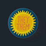 THEY / THEM Pronouns Sunshine Pride Handlettered  3 Cm Round Badge<br><div class="desc">Decorate your outfit with this cool art button. Makes a great  gift! You can customise it and add text too. Check my shop for lots more colours and patterns! Let me know if you'd like something custom too.</div>