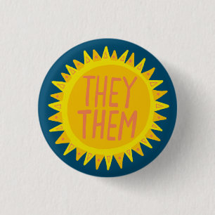 THEY / THEM Pronouns Sunshine Pride Handlettered  3 Cm Round Badge