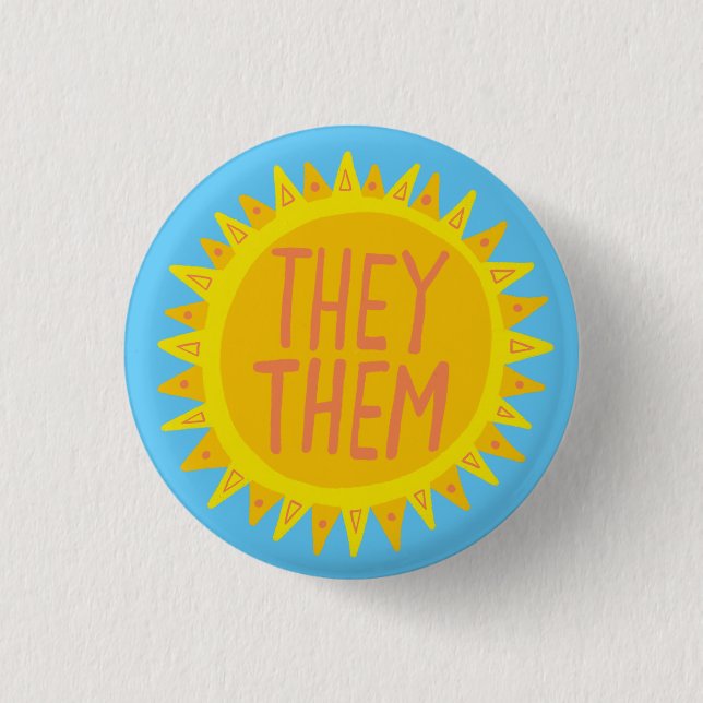 THEY / THEM Pronouns Sunshine Pride Handlettered 3 Cm Round Badge (Front)