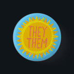 THEY / THEM Pronouns Sunshine Pride Handlettered 3 Cm Round Badge<br><div class="desc">Decorate your outfit with this cool art button. Makes a great  gift! You can customise it and add text too. Check my shop for lots more colours and patterns! Let me know if you'd like something custom too.</div>