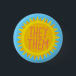 THEY / THEM Pronouns Sunshine Pride Handlettered 3 Cm Round Badge<br><div class="desc">Decorate your outfit with this cool art button. Makes a great  gift! You can customise it and add text too. Check my shop for lots more colours and patterns! Let me know if you'd like something custom too.</div>