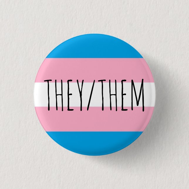 they/them pronouns trans pride flag 3 cm round badge (Front)