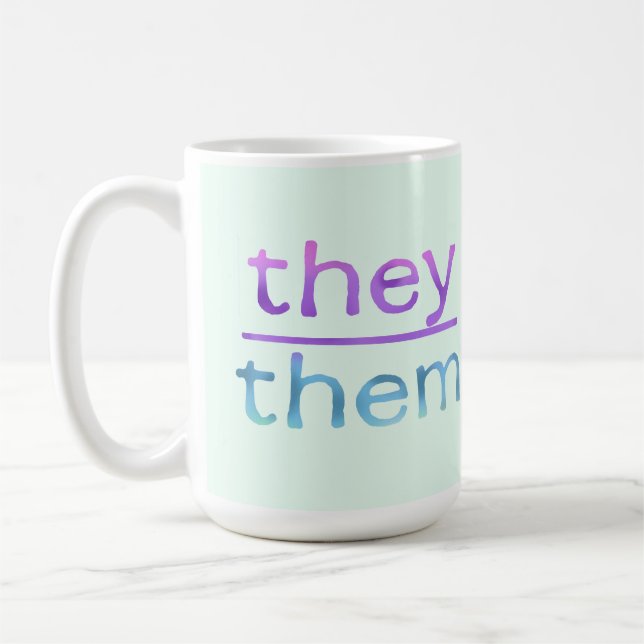 They them pronouns | your name | colourful  coffee mug (Left)